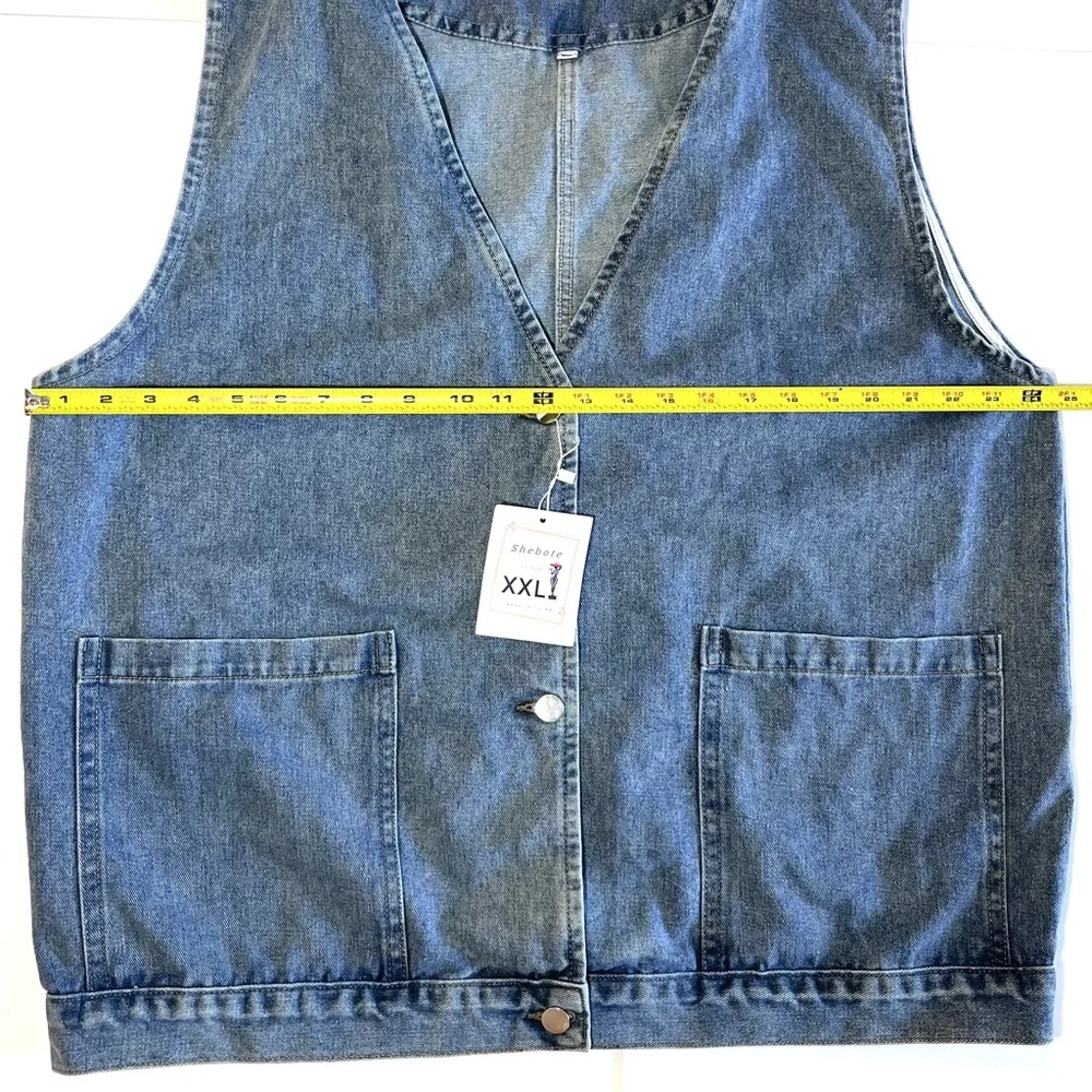 Shebote Denim Vest Size XXL Medium Wash Front Pockets - Picture 7 of 7